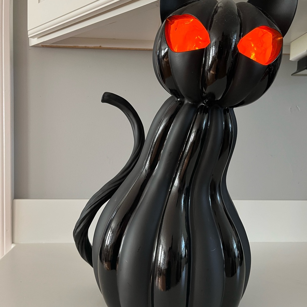 Black Cat Figurine with Orange Accents
